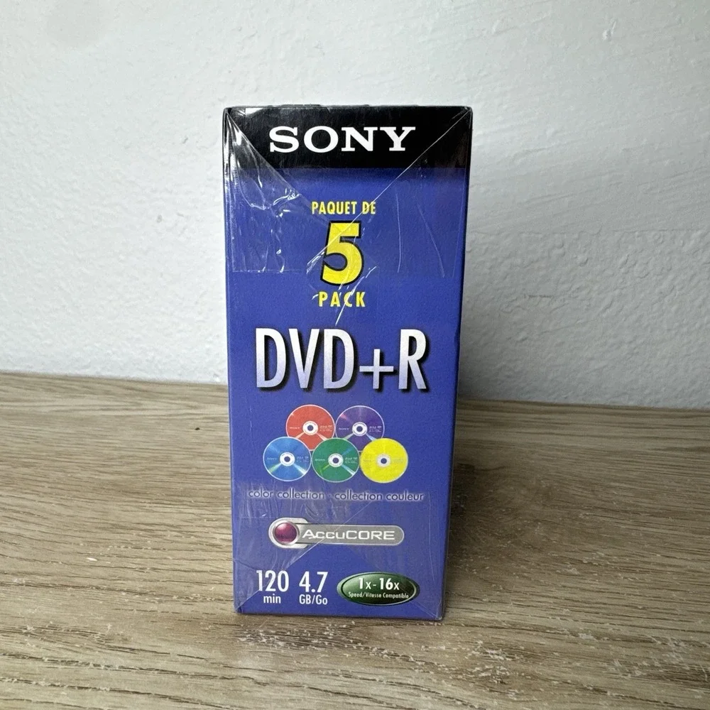 5 pack SONY DVD+R 120 min. 4.7‎ GB Color Collection Blank Recordable DVD New
